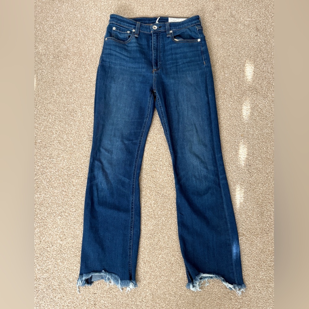 Rag & Bone Nina High Rise Ankle Flare Crossfield Jeans Distressed Hem - Picture 2 of 11
